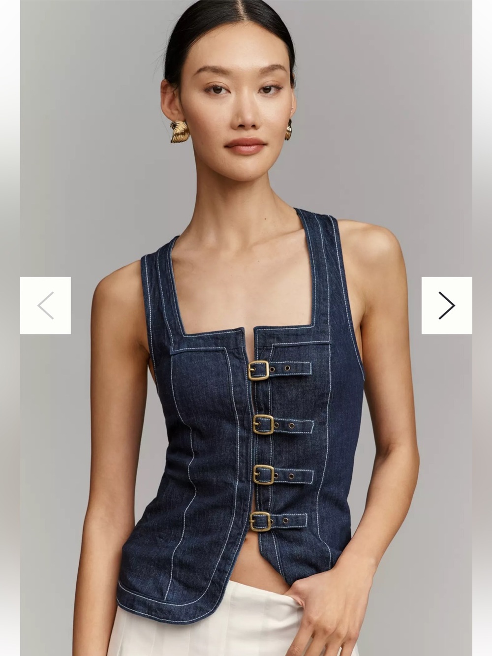 Anthropologie Dark Blue Denim Buckle Front Tank